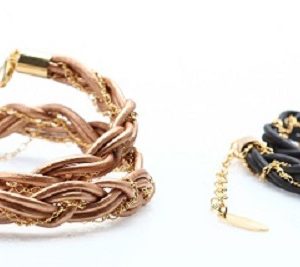 Leather Bracelet with Gold-Plated Chain