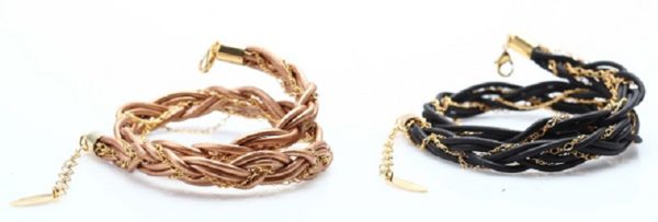 Leather Bracelet with Gold-Plated Chain