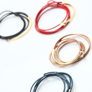 Gold-Plated Hook & Leather Bracelet